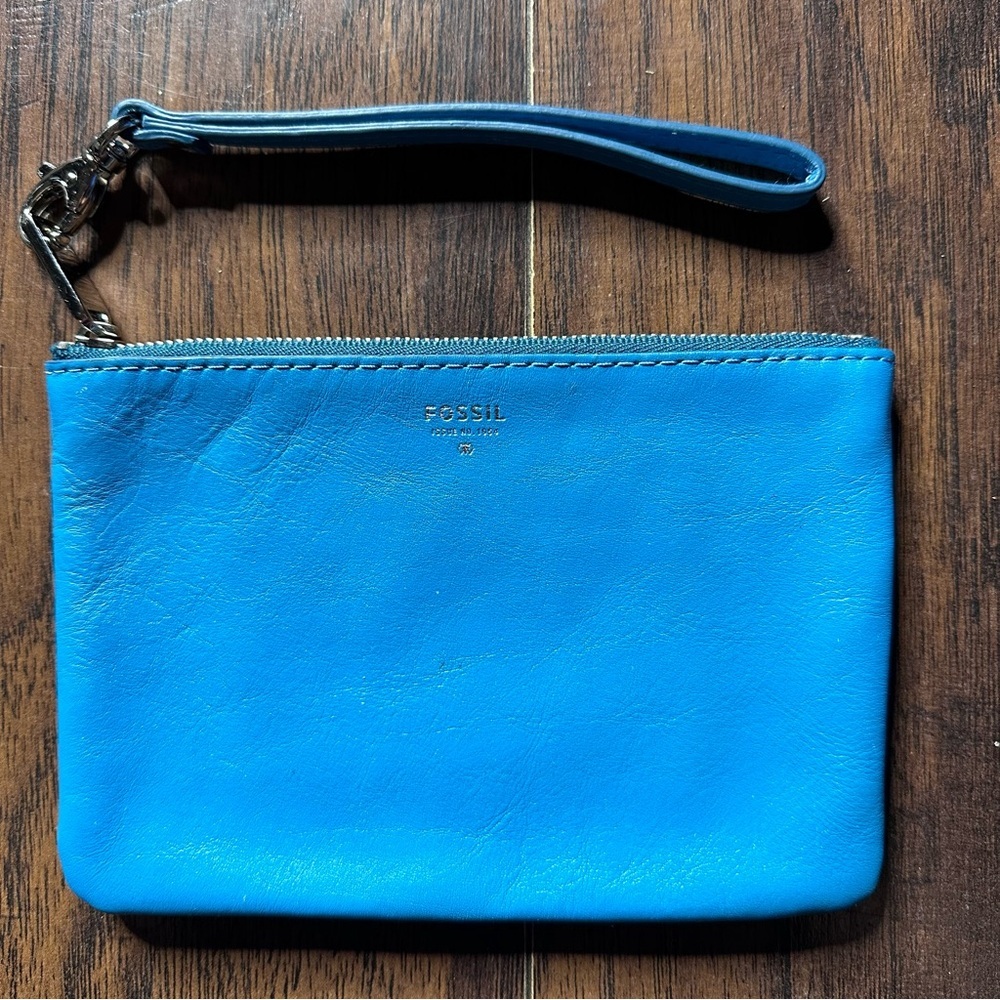 Fossil Vibrant Blue Leather Pouch